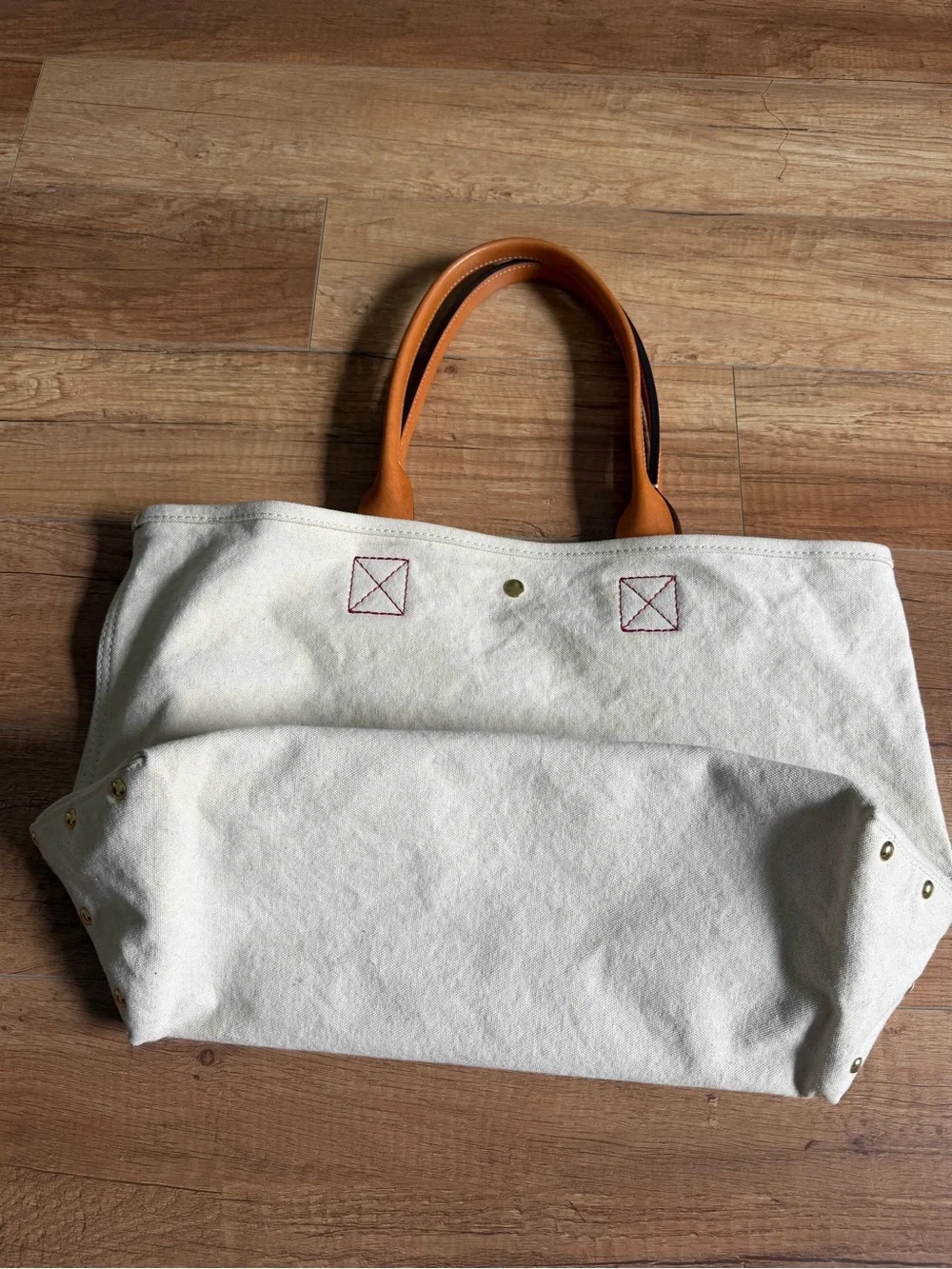 J. Crew Cream Canvas Tote with Tan Leather Handles
